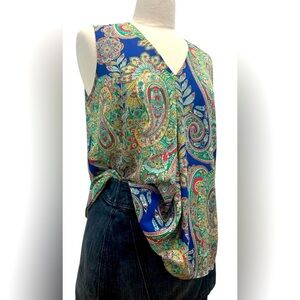 Asymmetrical Front Blouse Blue and Green
